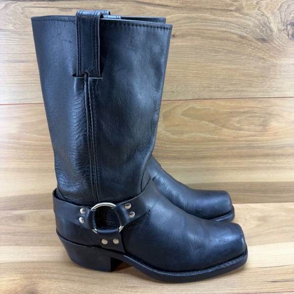 FRYE Harness Biker Boots Womens 8.5 M Black Leather Square Toe - Picture 5 of 12